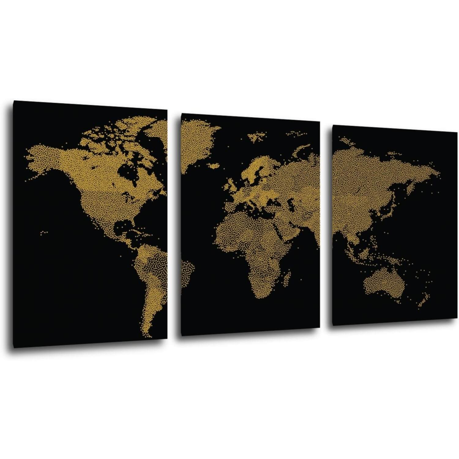 Obraz Mapa světa černo zlatá - 150 x 70 cm (3 dílný)