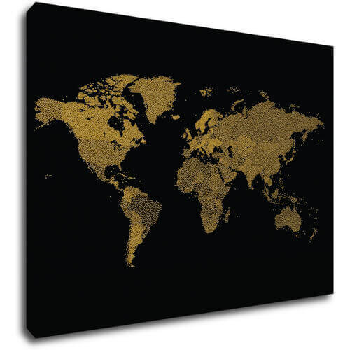 Obraz Mapa světa černo zlatá - 70 x 50 cm