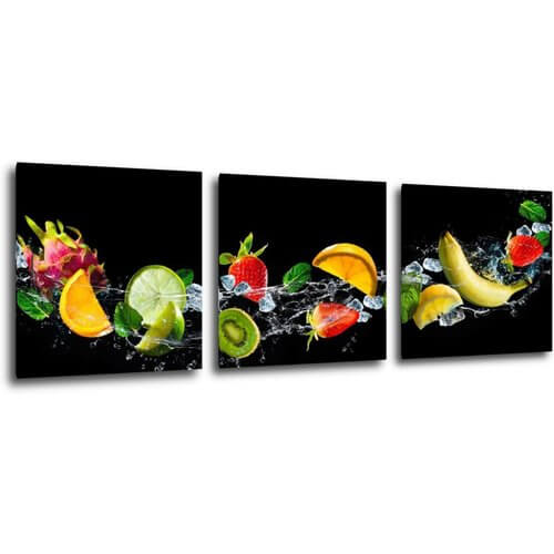 Obraz Ovoce ve vodě - 90 x 30 cm (3 dílný)