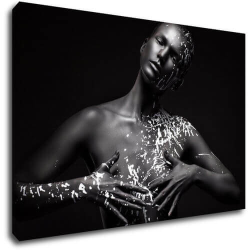 Obraz Portrét ženy černo stříbrný - 90 x 60 cm