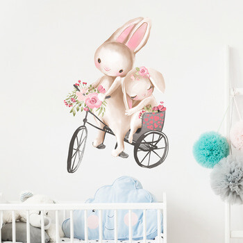 Samolepka do dětského pokoje Zajíčci na kole