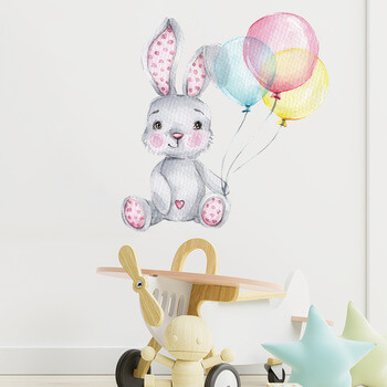 Samolepka do dětského pokoje Králíček s barevnými balónky
